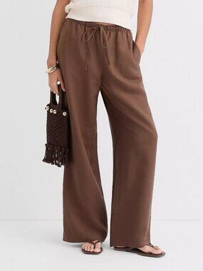 Chadwick's of Boston Women's Brown Drawstring Linen Casual Summer Pants Size L